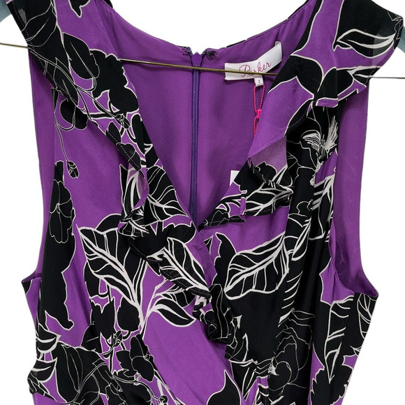 Parker New York NWT Loreena Silk Blend Wrap Dress Purple Black Floral Size 2 - Picture 5 of 16